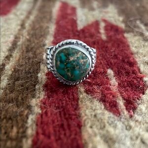 Vintage Silver & Turquoise Trident Shank Ring Size 8
